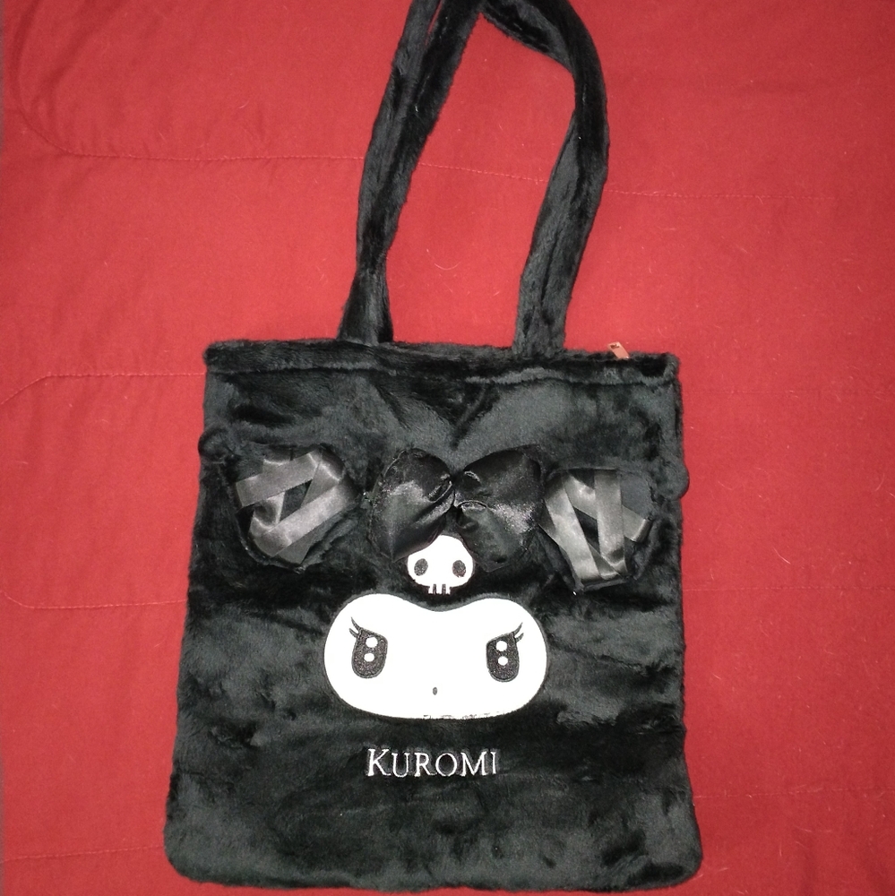 Kuromi Sanrio Black Plush Tote Bag.